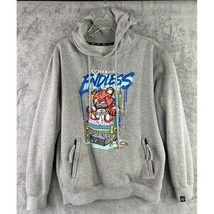 RS1NE Men's M/L Remains Endless Gray Embroidered Fleece Sweatshirt Hoodie **READ